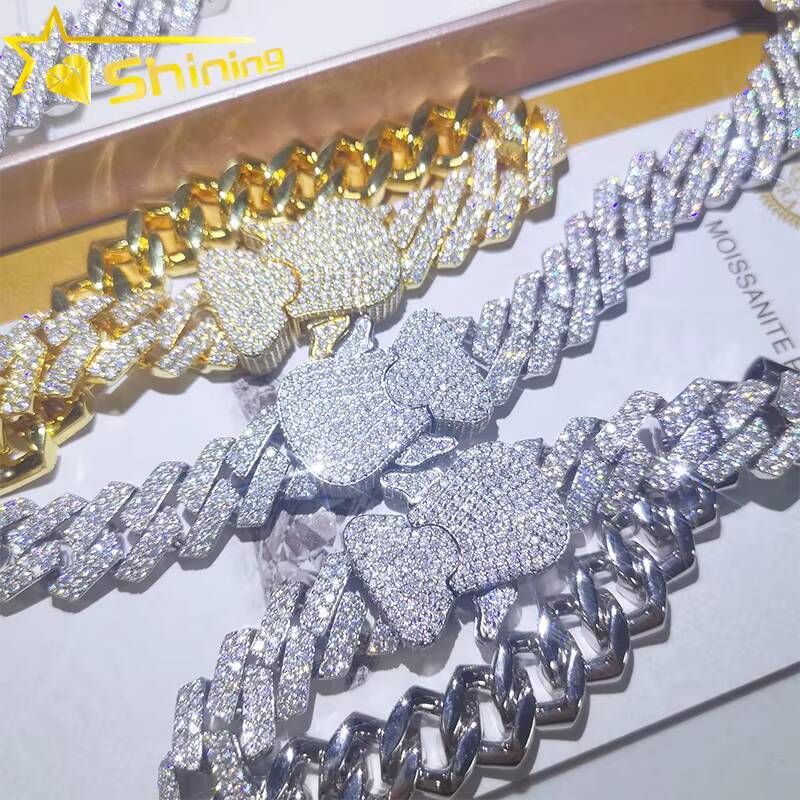 VVS Moissanite GRA Certificate Ice Out Diamond Mens Bracelet Necklace 925 Sterling Silver Moissanite Cuban Chain