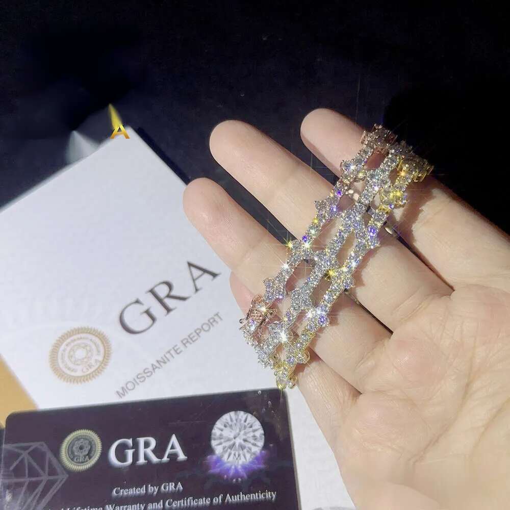 Designer 3mm New Style Hip Hop Moissanite Tennis Chain Bracelet Pass Dia Tester GRA Sier vvs tennis moissanite chain women&mens fashion cuban link nec