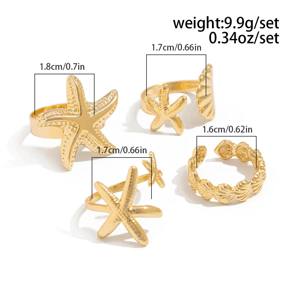Ailodo Starfish Shell Open Rings Set For Women Bohemian Summer Beach Female Finger Simple Fashion Jewelry Girls Gift 250716