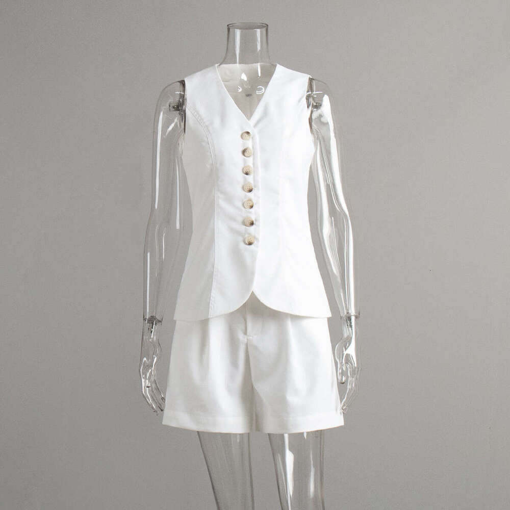 Cotton Linen And Summer New Commuter Vest + Shorts Casual Set For Women B5