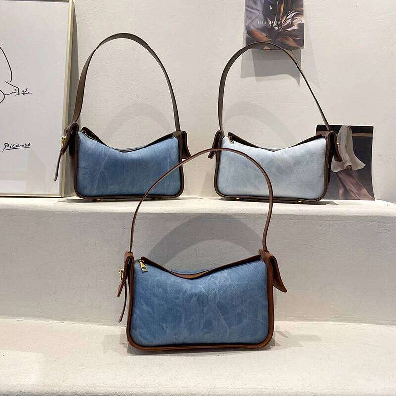 Quality Denim Shoulder Bags For Women Contrast Color Underarm Hobo Bag 2025 New Fashion Crossbody Purses And Handbag Bolso Mujer