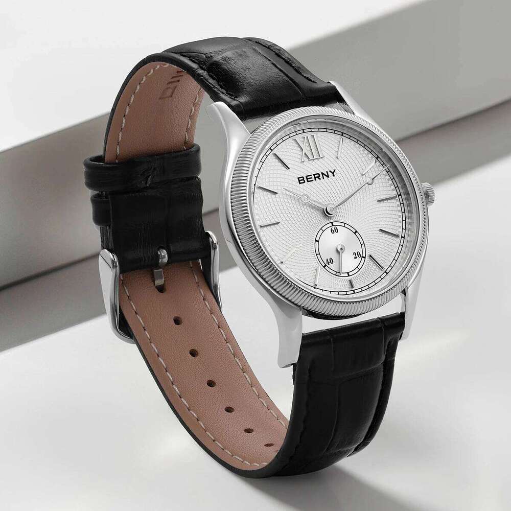 BERNY Men's Watches Classic Stylish Dress Quartz Watch Ultra-Thin Stainless Steel Case Elegance Leather Strap Wristwatch free shipping