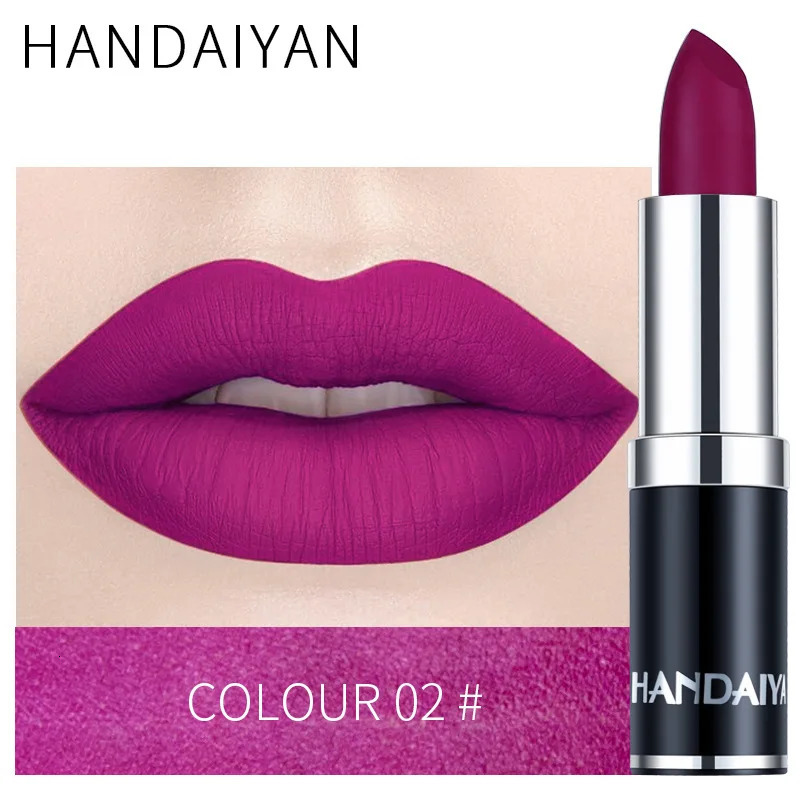 Handaiyan Sexy Nude Red Brown Purple Lipgloss Matte Lip Gloss Velvety Lipstick Matte Waterproof Makeup Long Lasting Cosmetic 250716