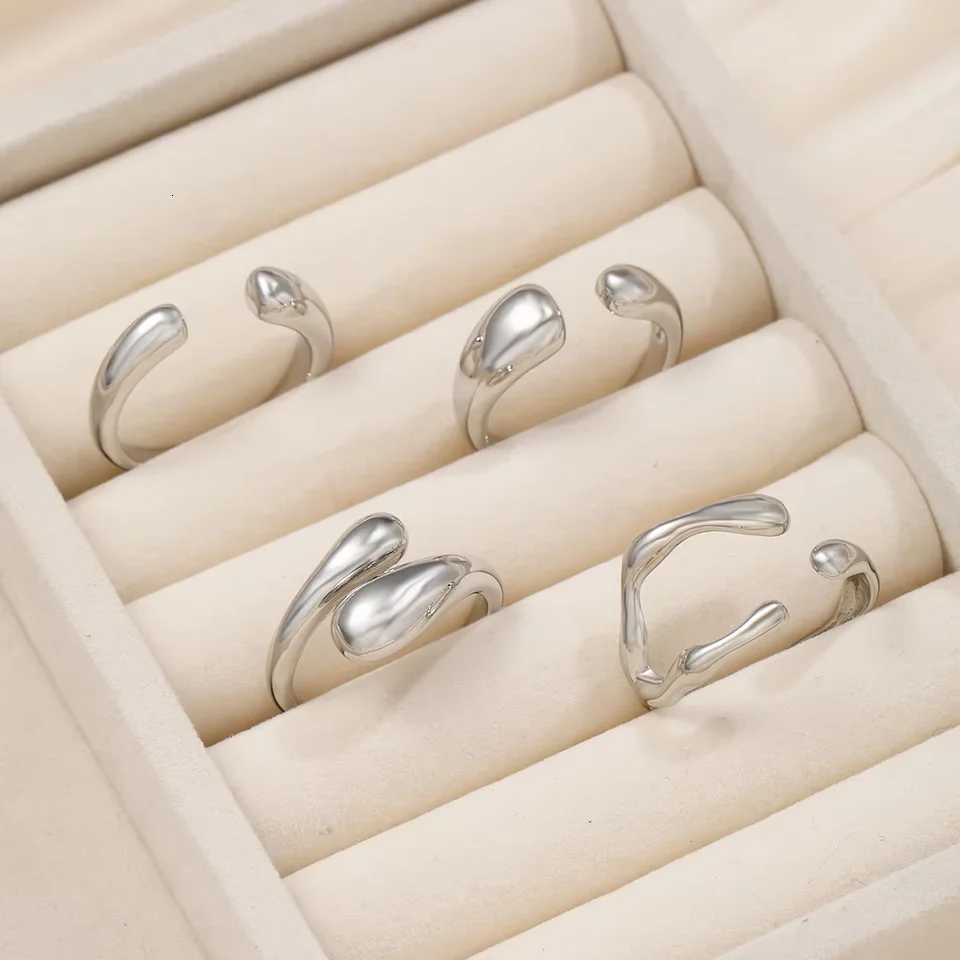 4 Pcs Vintage Irregular Rings Set Fashion Geometric Copper Metal Adjustable Gold Plated Rings Daily Wear High Quality Jewelry X250718