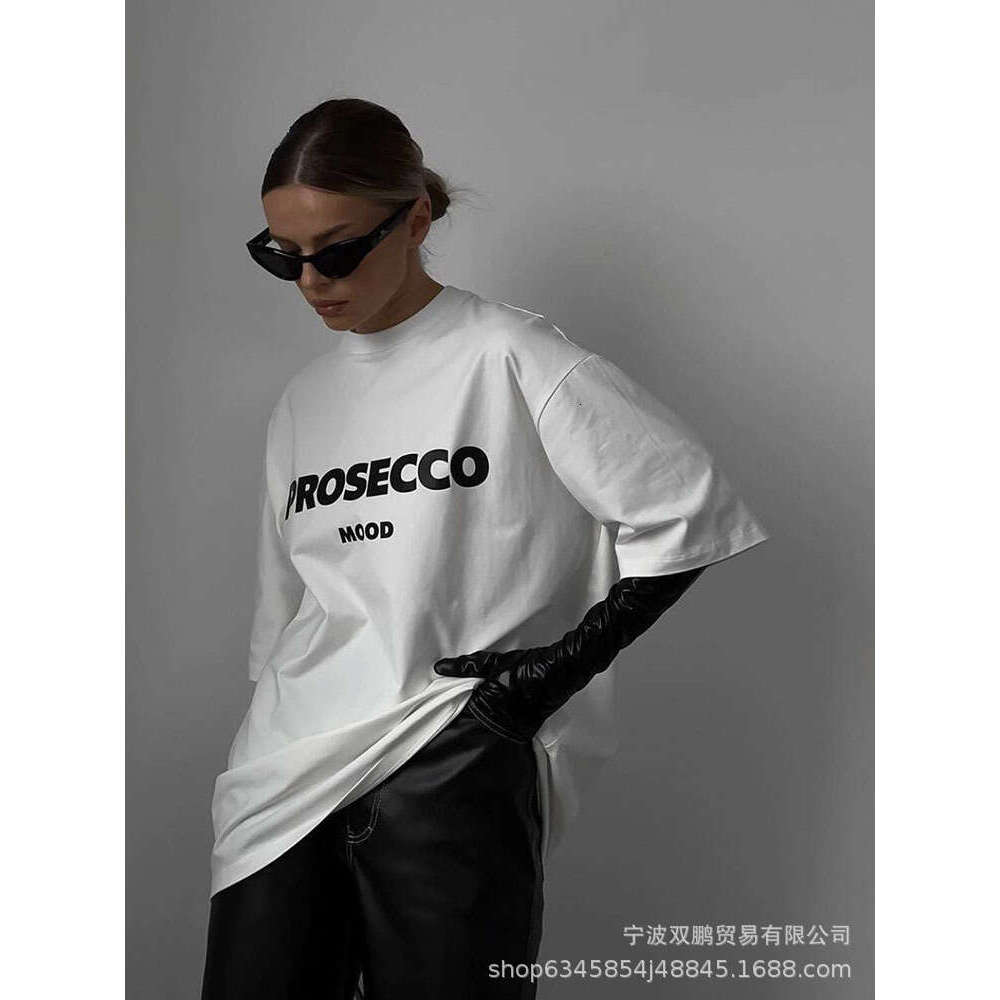 American Letter Print T-Shirt For Women, Pure Cotton, Crew Neck, Loose Short Sleeve Top, INS Style B5