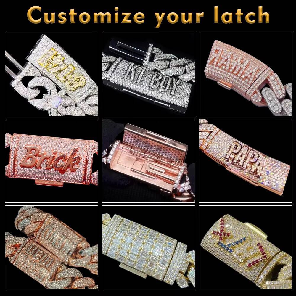 Hip Hop Jewelry Moissanite Clasp 8mm 10mm 12mm 14mm 18mm Stainless Steel Necklace Mens Gold Plated Miami Cuban Link Chain