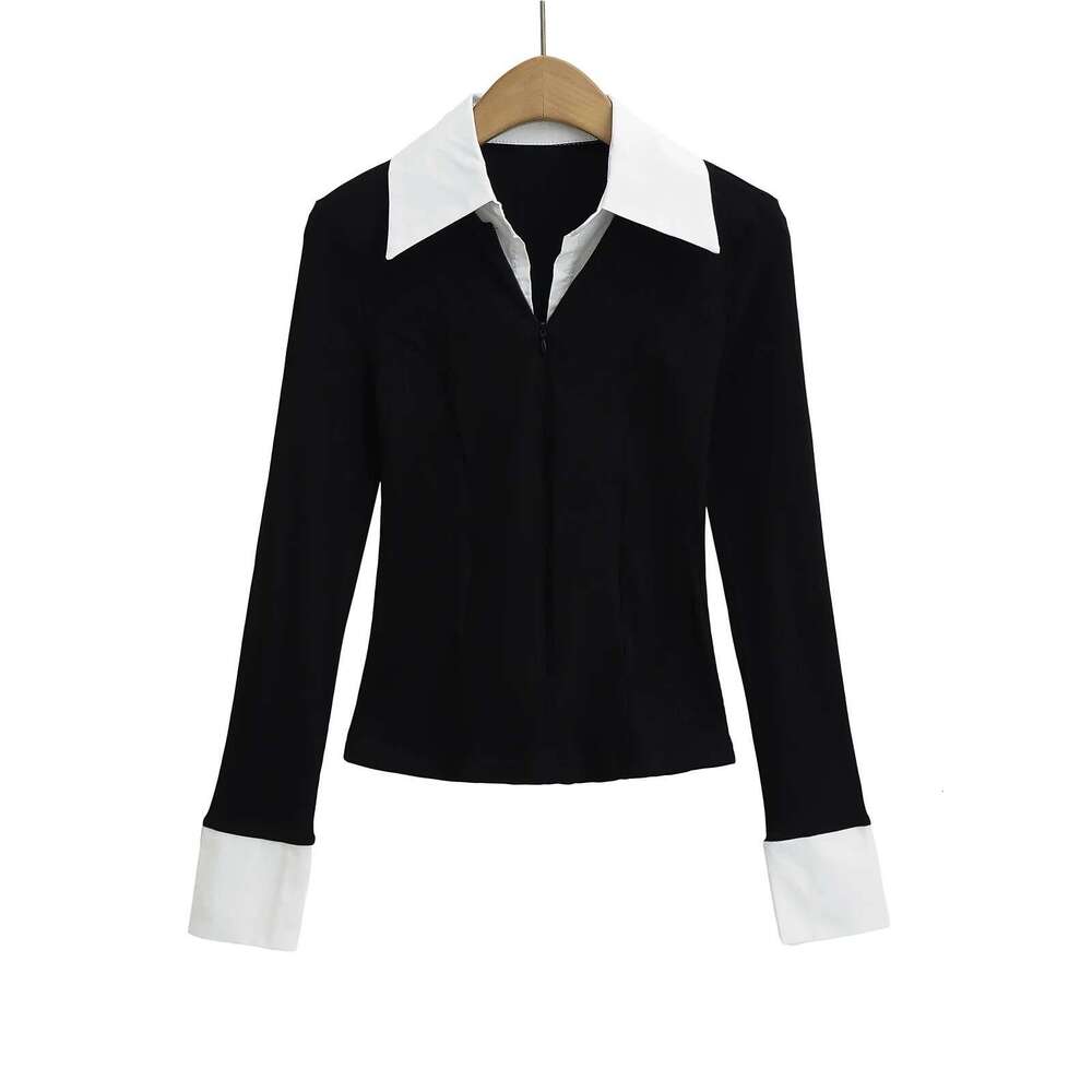 New Style Pure Desire Sexy Hot Girl Slim Fit Shirt Collar Long Sleeve Spring Summer Base T-Shirt Top For Women Ins B5