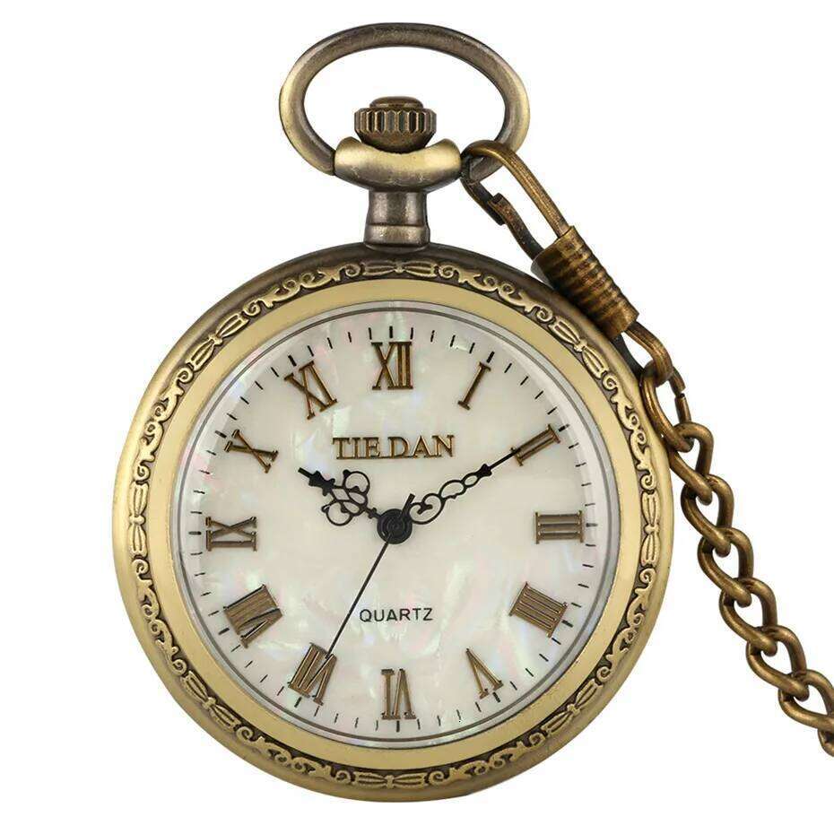 free shipping Bronze Retro Roman Numerals Display Quartz Pocket Watch Vintage Pendant Clock for Men Women Fob Sweater /Hanging Chain