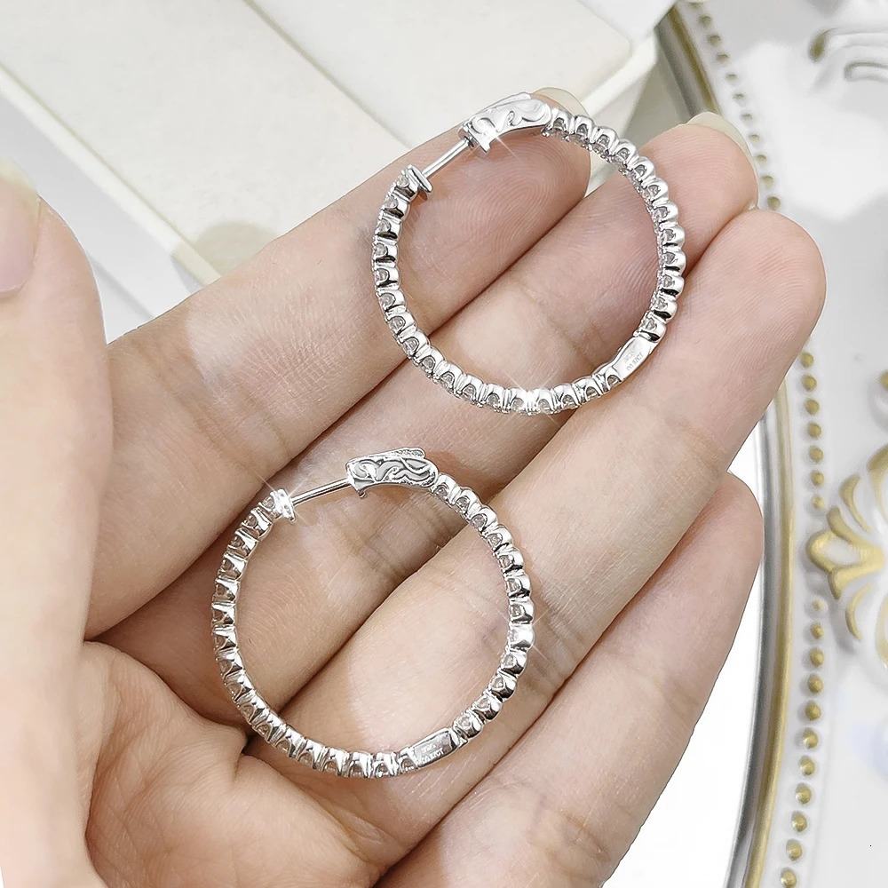 Serenity 2mm D Color Hoop Earrings For Women Anniversary Gift S925 Silver Sparkling Couples Earrings Wedding Bridal 250716