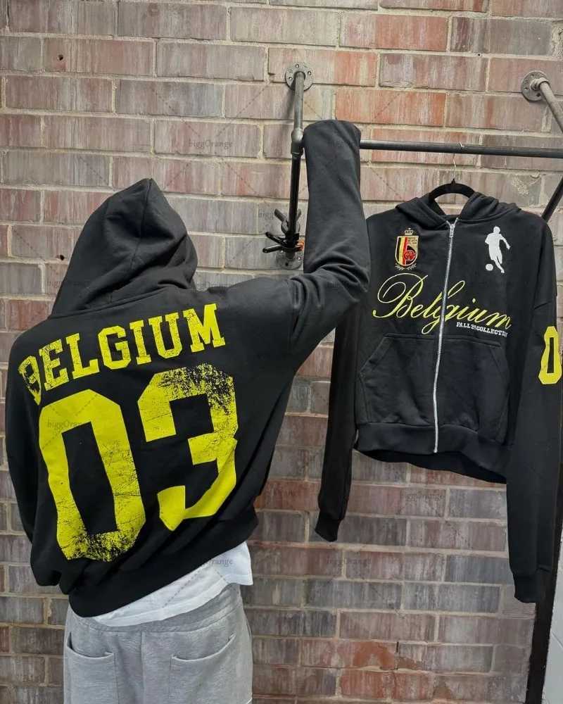 High Street Trendy Brand Clothing Jacket American Retro Digital Print Oversized Sweatshirt Men Hip Hop Punk Casual Zipper Hoodie X2507181