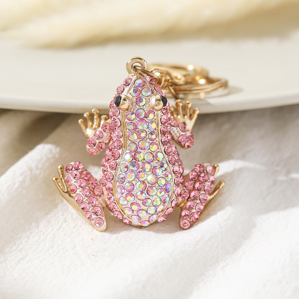 Diamond-inlaid Frog Bag Charms Cute Cartoon Metal Keychain Ornament Women's Bag Accessories Car Cute Pet Decoration