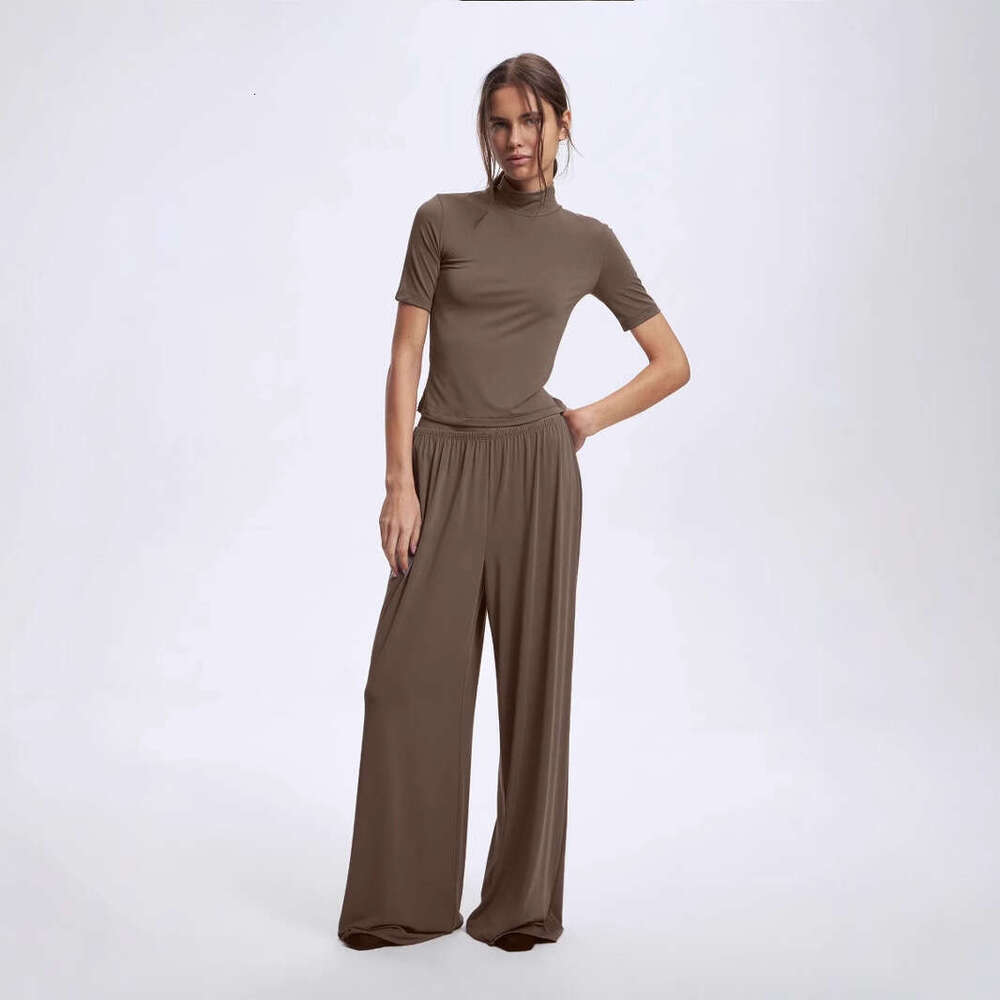 Spring Summer New Modal Suit For Women Soft Comfortable Round Neck Short Sleeve Top + Cuffed Pants B5