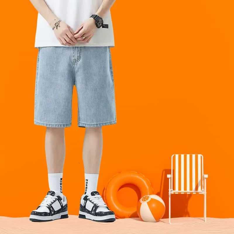 Summer Mens Comfortable Denim Shorts 2024 Loose Fit Straight Leg 5-Inch Casual Stretch Breathable Lightweight Clothing W250718