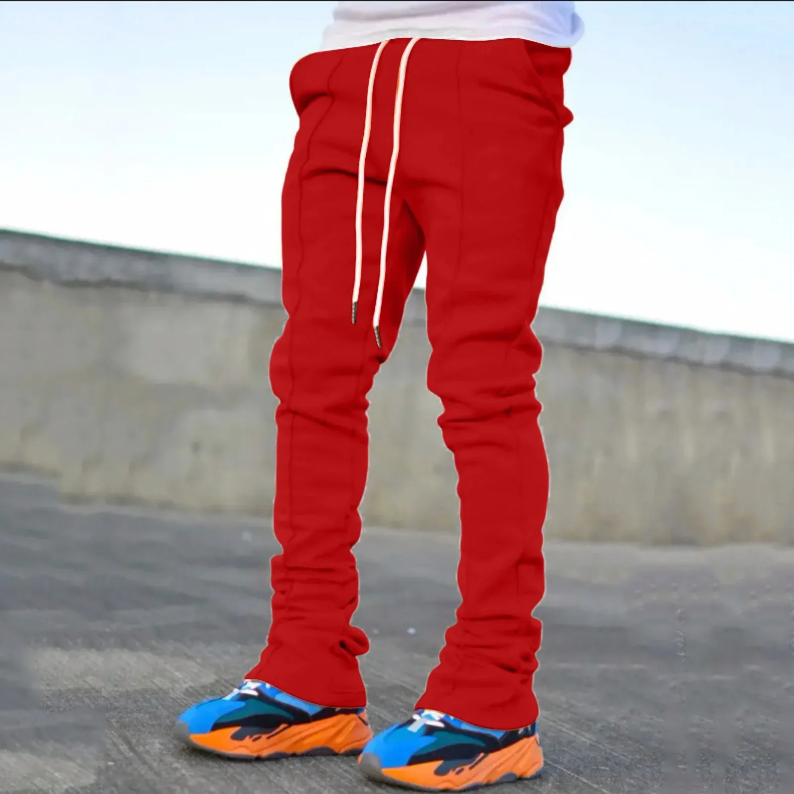 Mens Casual Pants Summer Solid Color Custom Flare Sweat Pants Street Wear Men Pile Up Stacked Pants for Men 250717