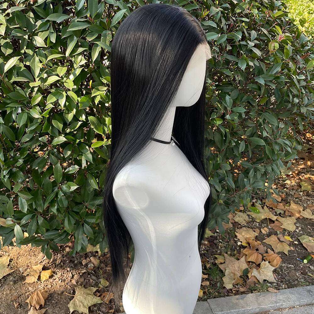26 Inch Long Silky Straight Jet Black 13X4 Synthetic Lace Front Wigs For Women Heat Resistant Hair Glueless Wig 150% Density