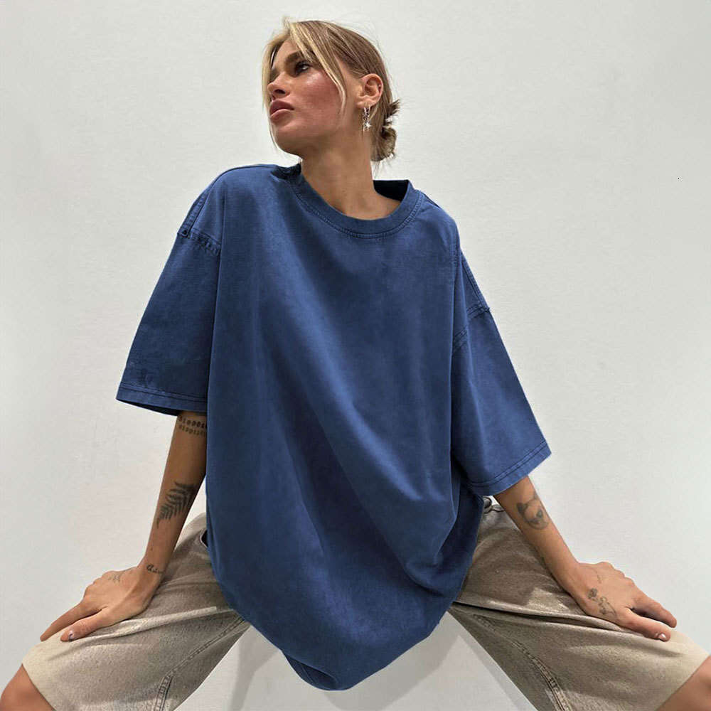 Vintage Summer Loose Fit Casual Crew Neck Washed Brushed Short Sleeve T-Shirt B5