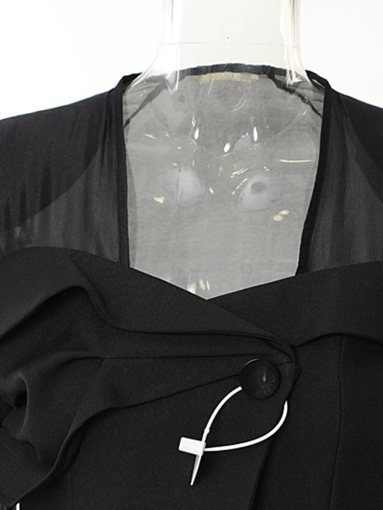 EAM Women Black Mesh Perspective Elegant Blazer Square Collar Long Sleeve Jacket Fashion Spring Autumn 1DH3990 250703