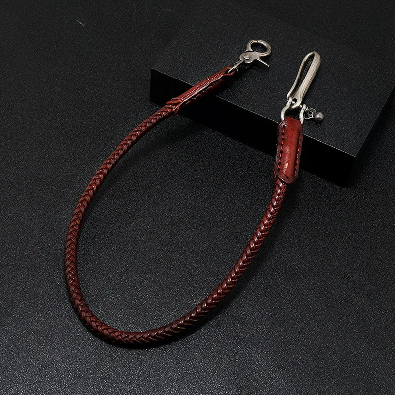 Hip Hop Keychain Waist Leather Biker Chain Brown Color Rock Punk Trousers Jean Motorcycle Men Jewelry Cross Braid Pants Chains i250717