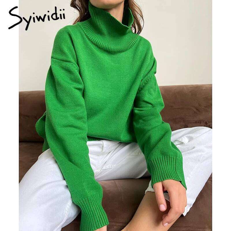 Syiwidii Fashion Sweater Women Turtleneck Long Sleeve Knitted Jumpers Autumn Winter Elegant Female High Street Pullovers MDNG