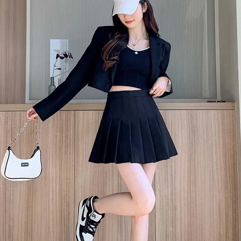 Spring Summer Pleated JK Half College Style Women High Waist Elastic Short Plus Size Slimming Hip Covering A-line Skirt
