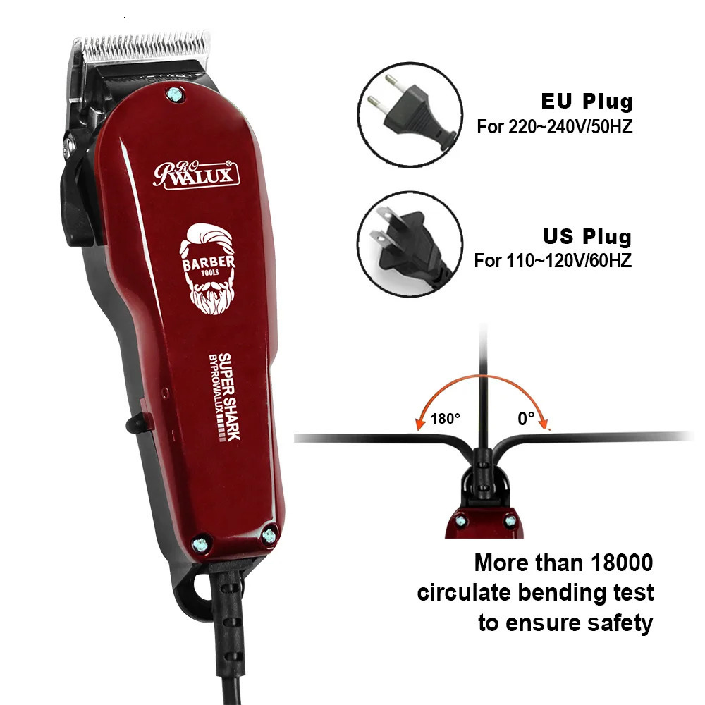 WALUX Professional AC220240V Hair Clipper 10W Powerful Trimmer Home Man Shaver 2M Cable Cutting Machine 8 Guard Combs 250716