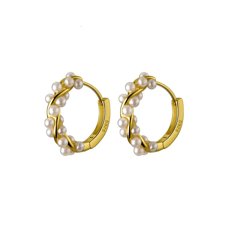 Moidan 925 Sterling Silver Charm Twine Pearl Hoop Earrings Trendy Gold Color Ear buckle For Women Wedding Fine Jewelry Gifts 250716