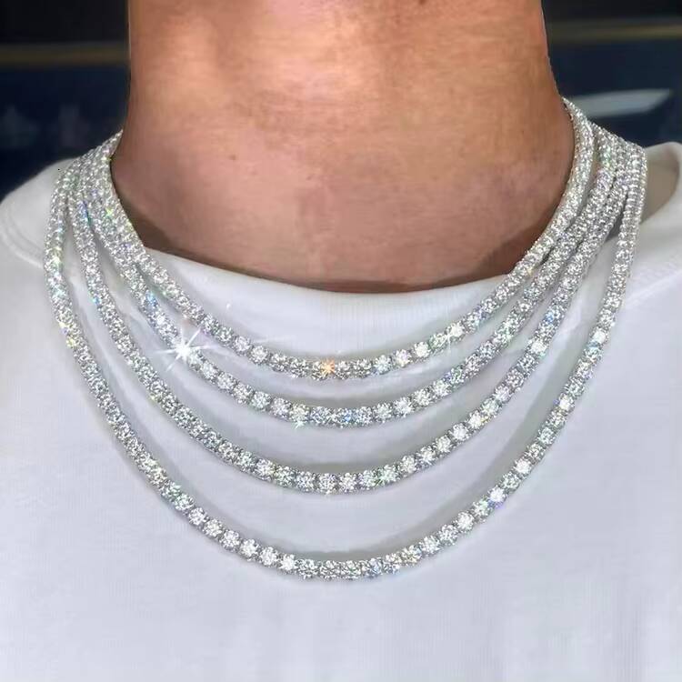 Wuzhou RTS 18K Gold Plated 2mm---6.5mm S925 Silver Women Men Hip Hop Diamond Necklace GRA Moissanite Tennis Chain Jewelry