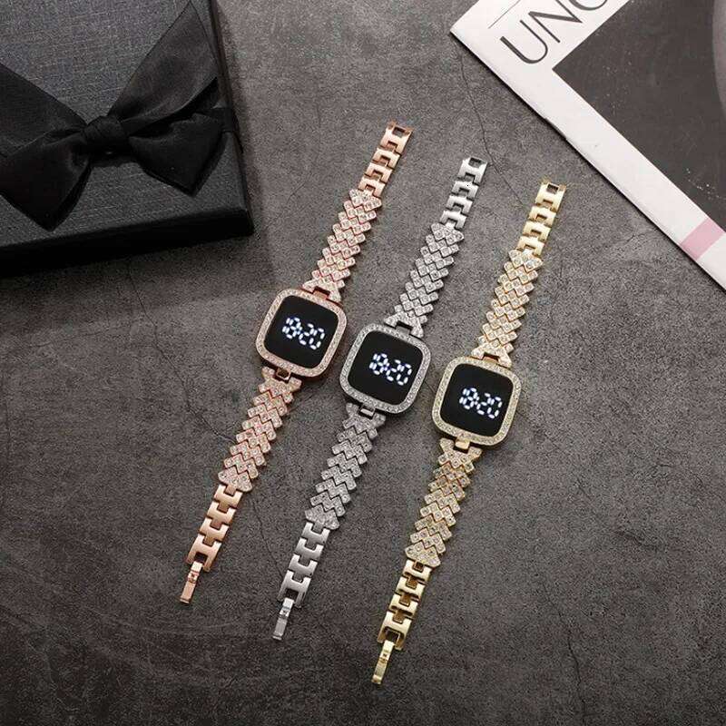 free shipping Rhinestone Digital Watches for Women Simple Touch Screen LED Fashion Steel Strap Rose Gold Ladies Watch Reloj Mujer fr