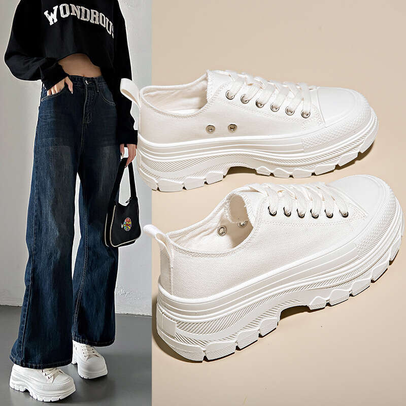 Thick-Soled Canvas Women, Solid Color, Height-Increasing, Casual Shoes, 2025 Spring New Style, Breathable Dad Shoes for Free shipping Students, BR301-