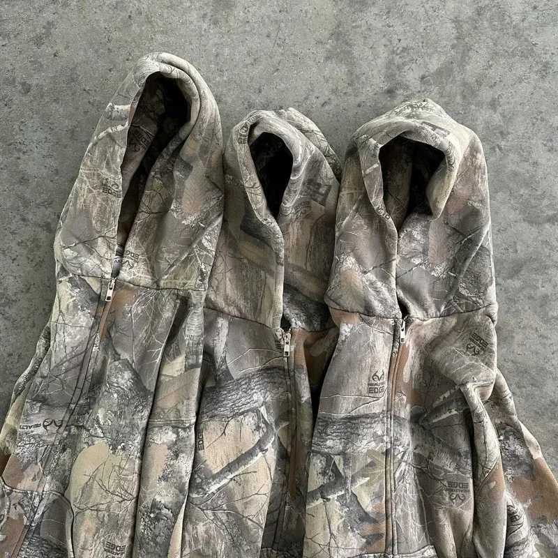 Tactical Camouflage Hoodie Men Marble Oversized Zipper Sweatshirt American Street Hip-Hop Washed Pure Cotton Unisex Hoodie X2507181