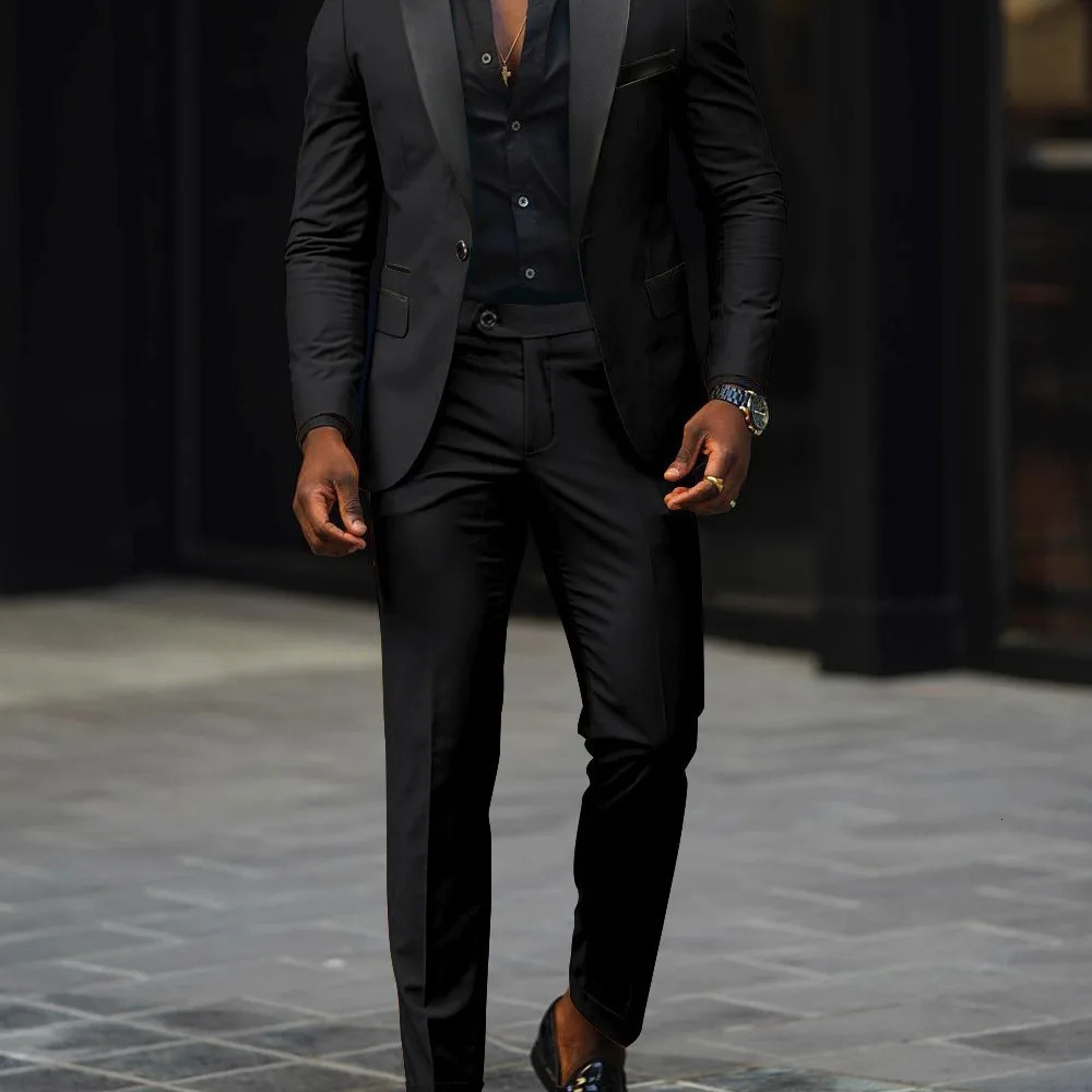 Mens Fashion Business Casual Two-piece Comfortable and Breathable Slim-fit Side Slit Single-button Suit Jackettrousers 250715