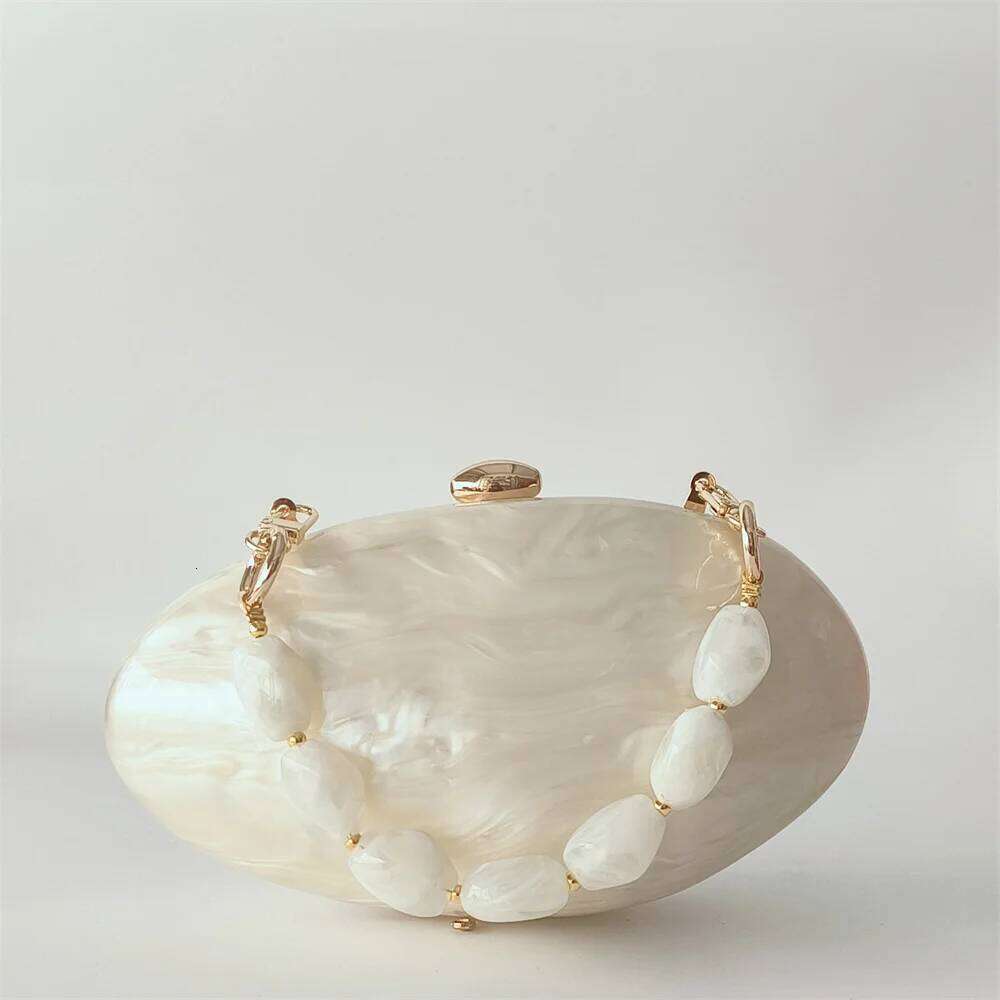 Oval Marble Beige Shell Acrylic Elegant Evening Bag Cute Handbag Wedding Lady Girl Female Mini Purse