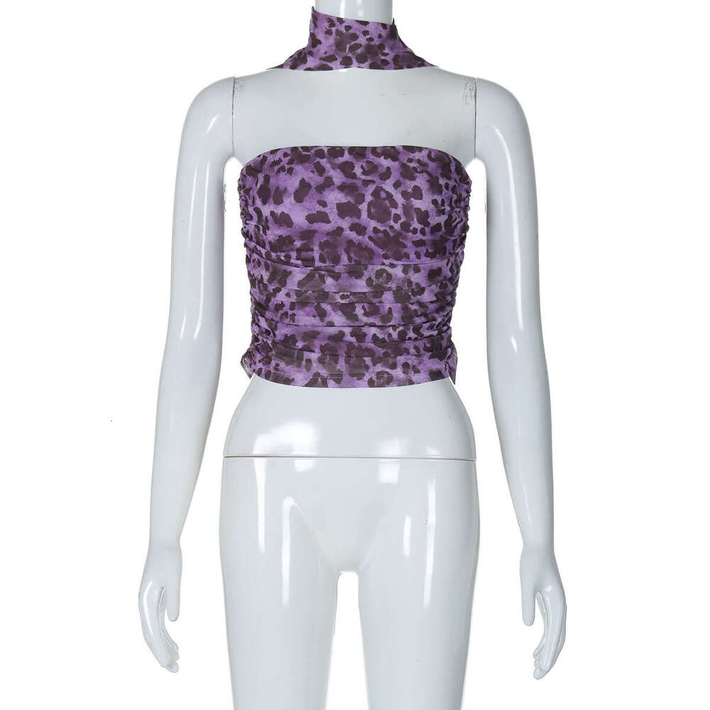 Summer New Leopard Print Sexy Pure Desire Style Off-Shoulder Slim Fit Tank Top B5