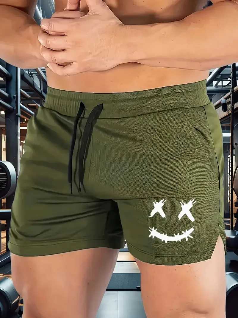 2025 New Mens Fast Drying Breathable Fitness Shorts Happy Printed Tight Running and Training Shorts Casual Shorts W250718