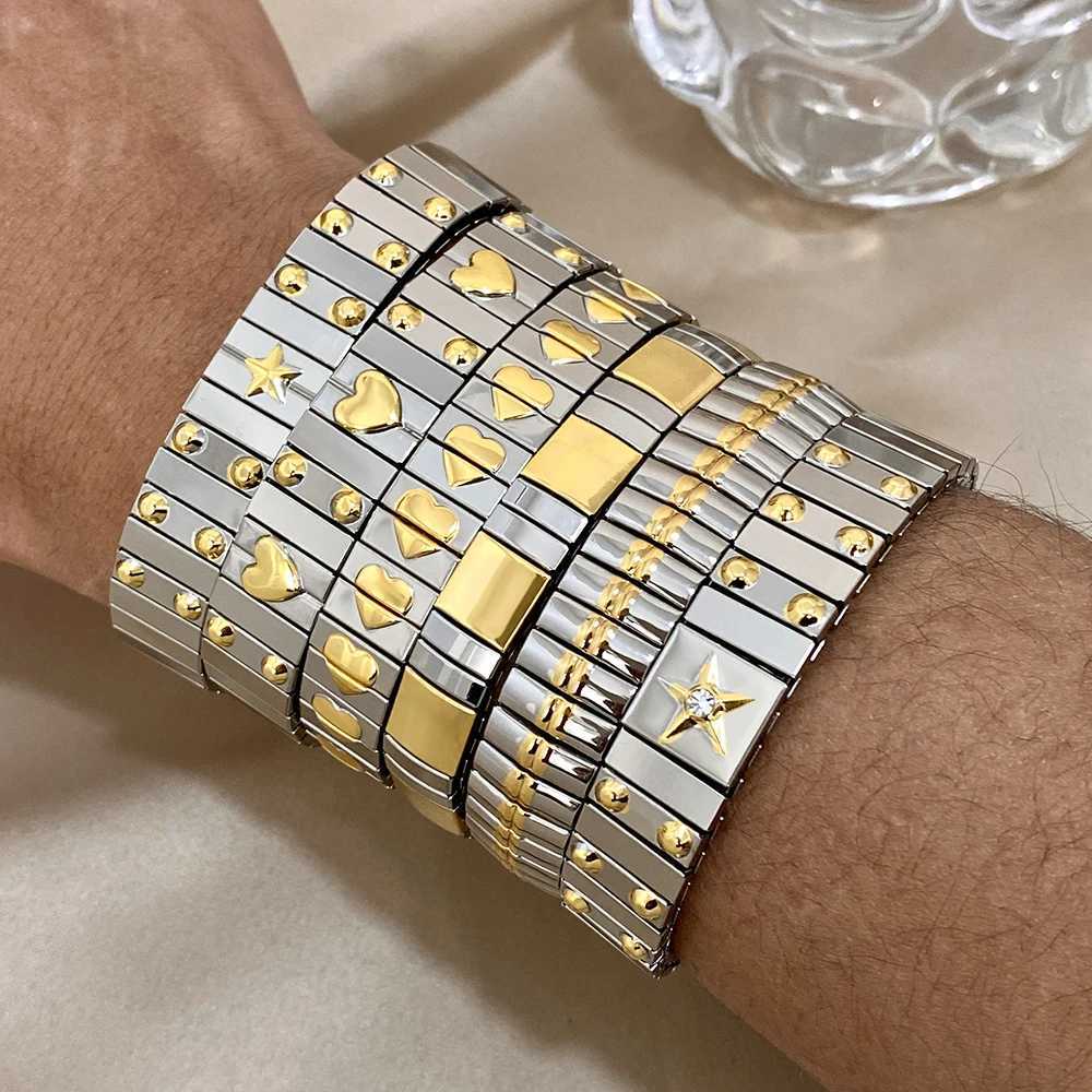 AENSOA Vintage Elasticity Stainless Steel Bangles Bracelet for Women Classic Square Adjustable Wristband Waterproof Bangle X250718