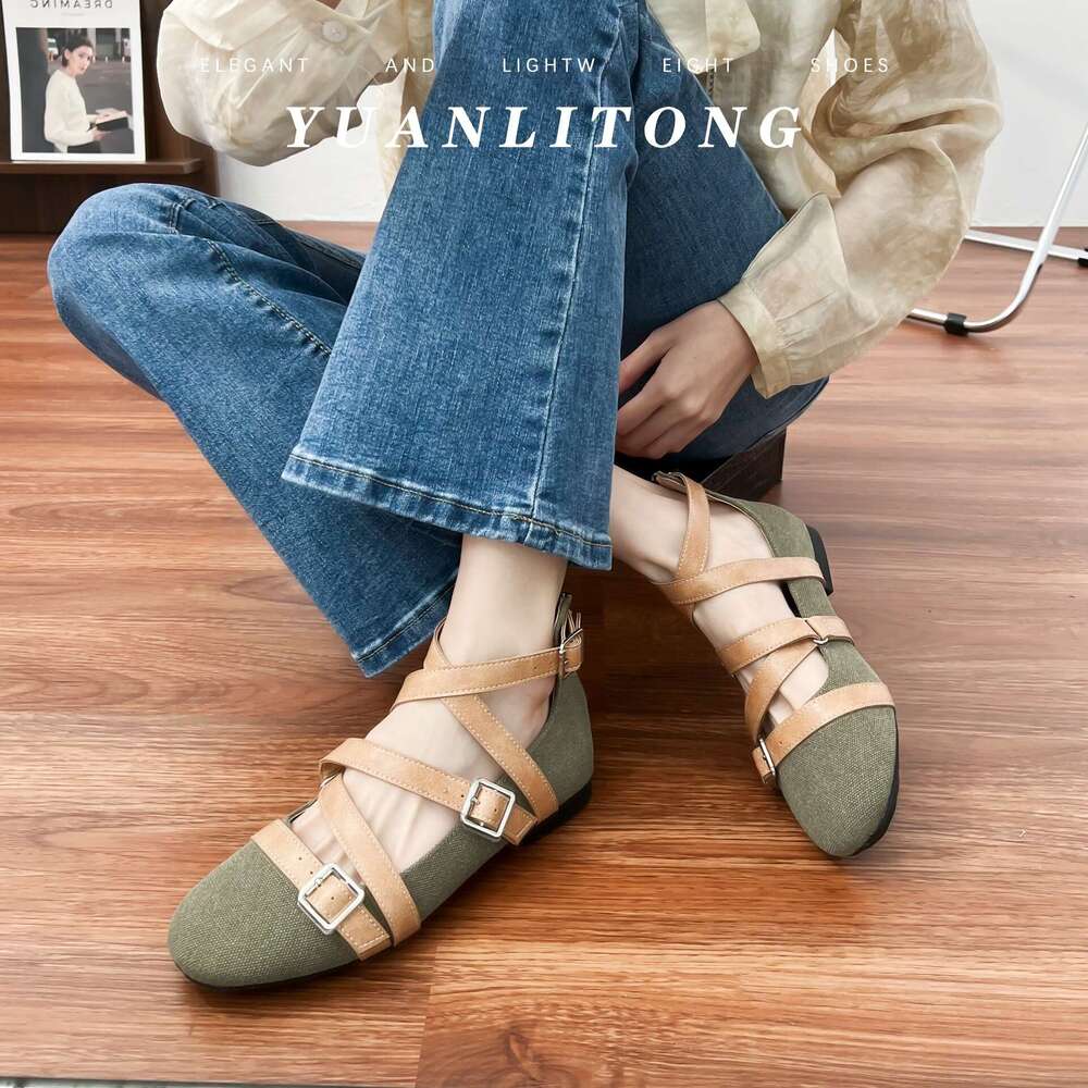 2025 Spring Summer New French Style Belt Buckle Single Women, High-End Versatile Casual Shoes with Soft Soles for Comfortable Wear