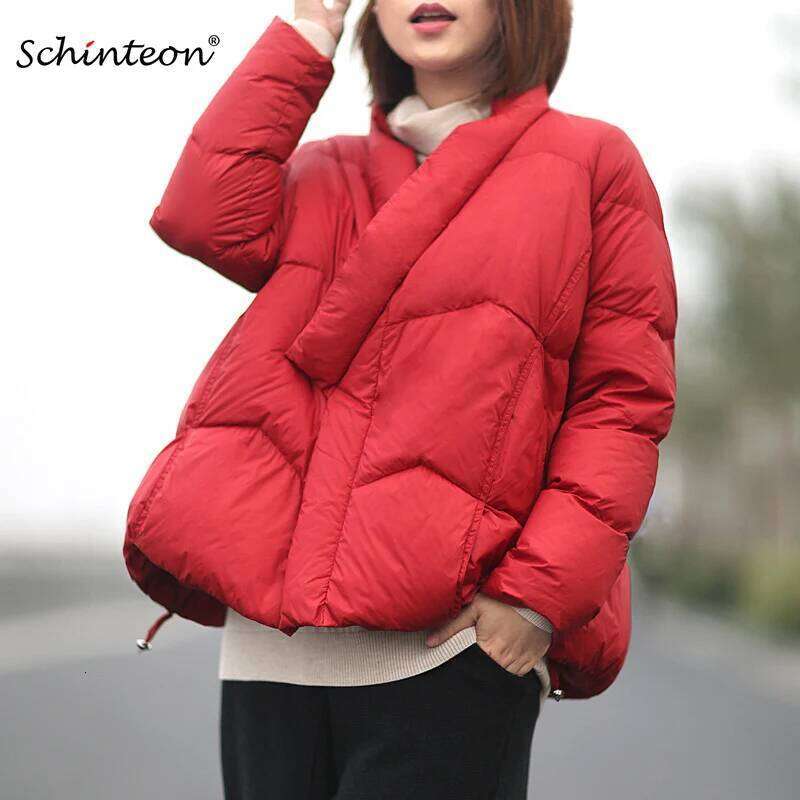 Schinteon Women Japanese Style Jacket Over Size White Duck Down Coat Loose Warm Autumn Winter Casual Outwear Top Quality MDNG