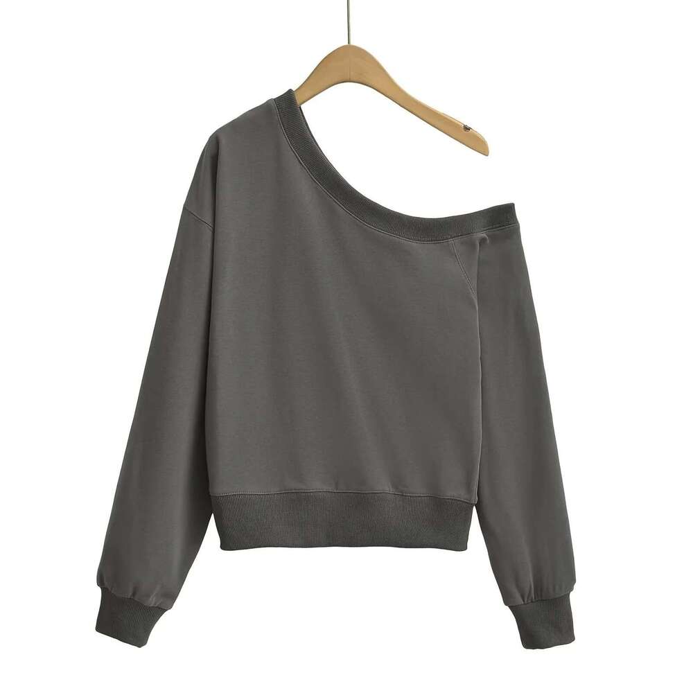 Star Style Asymmetric Off-Shoulder Sweatshirt Autumn Slim Fit Pullover Hot Girl Personality Asymmetrical Long Sleeve Top For Women B5