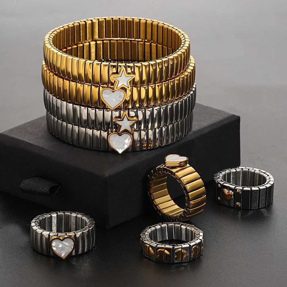 New Stainless Steel Elastic Shell Star Love Ring Bangle For Women Men Trend Charm Watch Strap Bracelet Waterproof Adjustable X250718