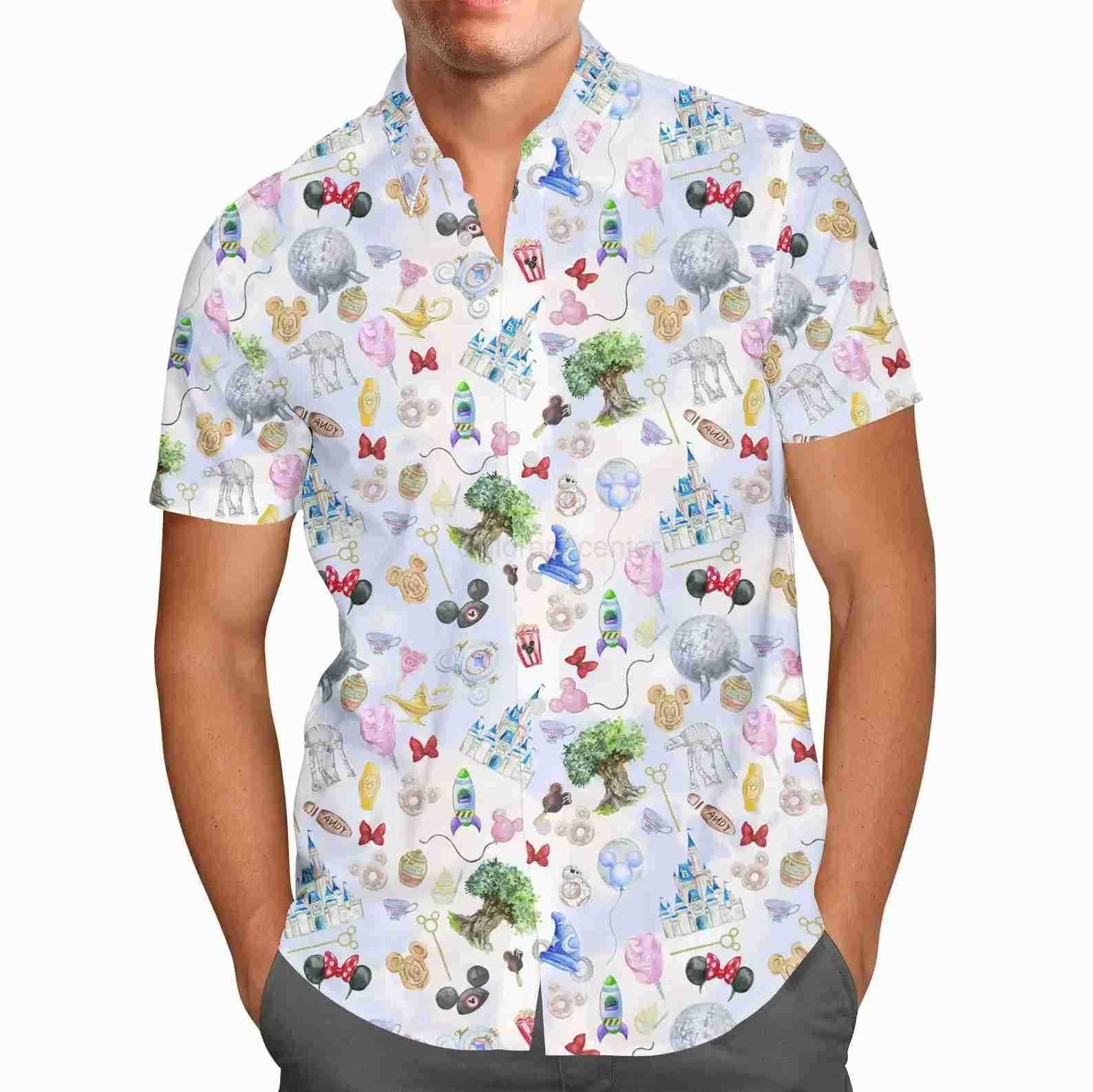 Disney Comic Book Mickey Mouse Friends Hawaiian Shirt Disney Mens Button Down Short-Sleeved Shirt Mickey Mouse Hawaiian Beach Shirt W250718