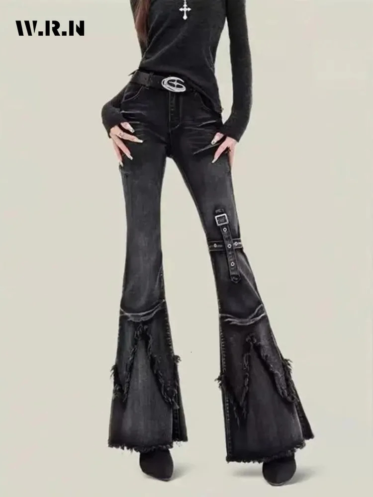 Retro SlimFitting Women Pants Y2K Fashion Trendy Trousers Legs Furrow Stretch Jeans for Women 250703