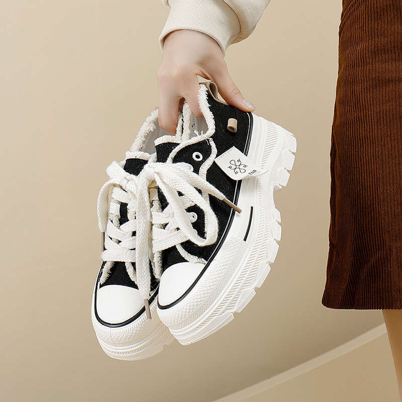 2025 Spring New Thick-Soled Canvas Free shipping for Women Round Toe Tassel Denim Student Casual Shoes Height Increasing Sneakers 606