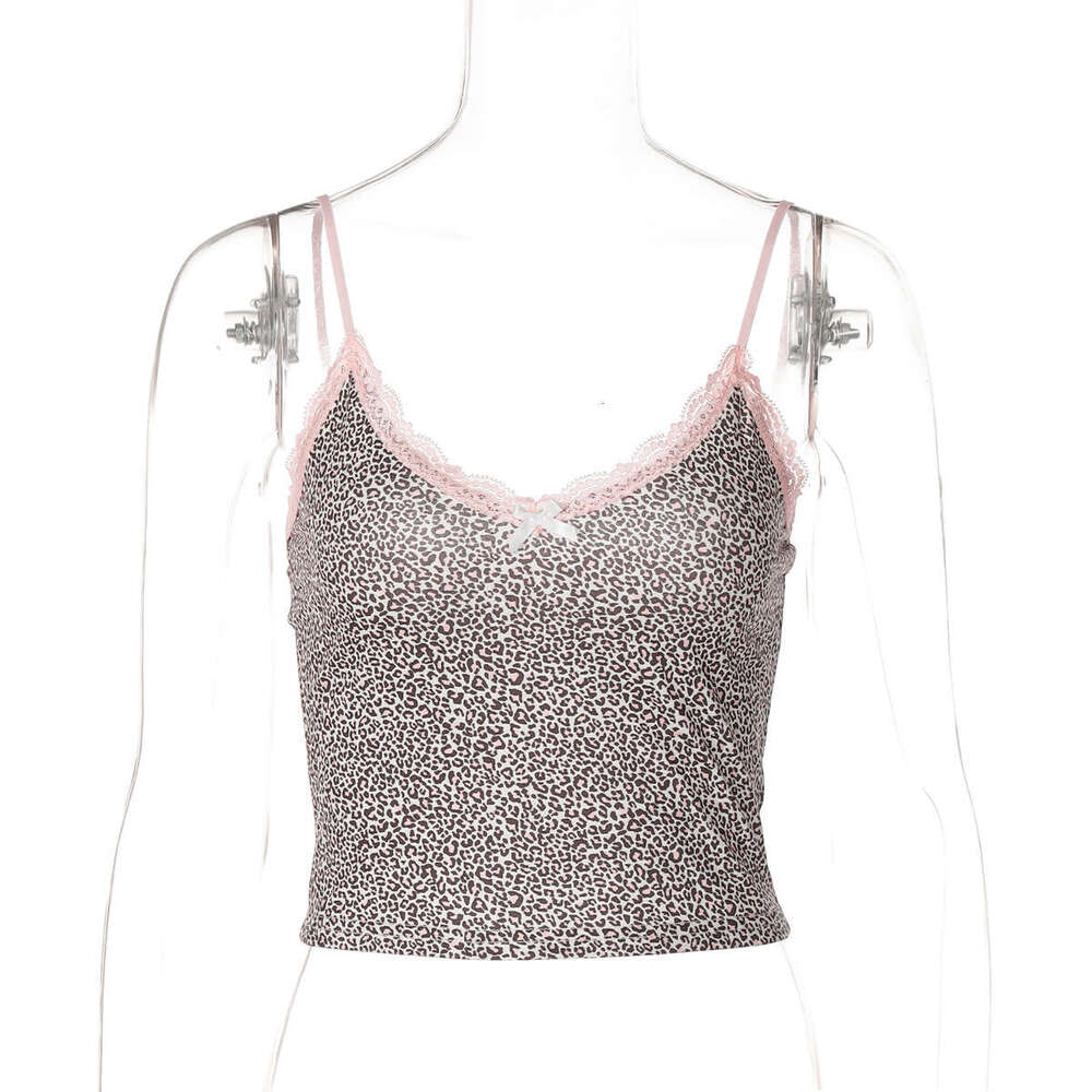 Ins Style Hot Girl Women's Clothing Summer New Leopard Print Lace Trim V-Neck Camisole Tank Top B5
