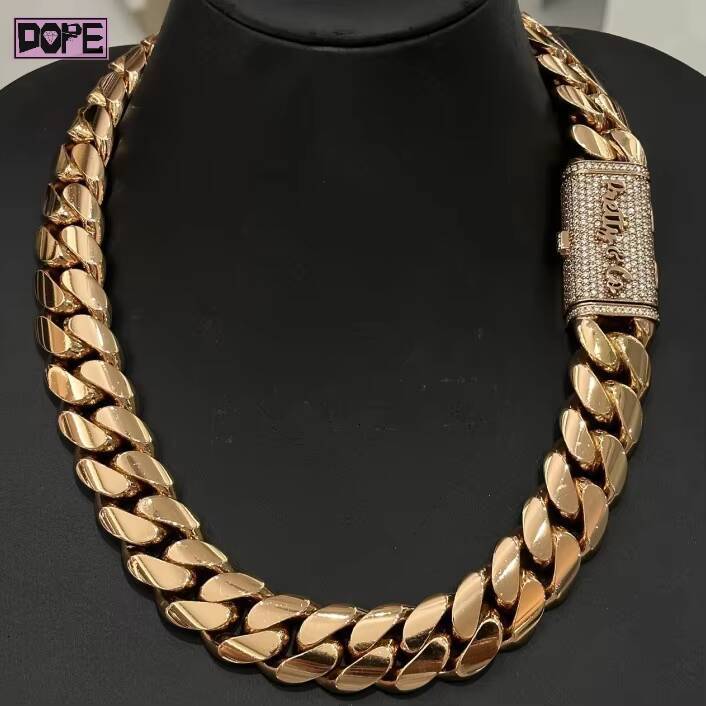 Hiphop 20mm Cuban Chain 925 Silver Gold Monaco Chain Custom VVS Moissanite Clasp Plain Cuban Link Chain