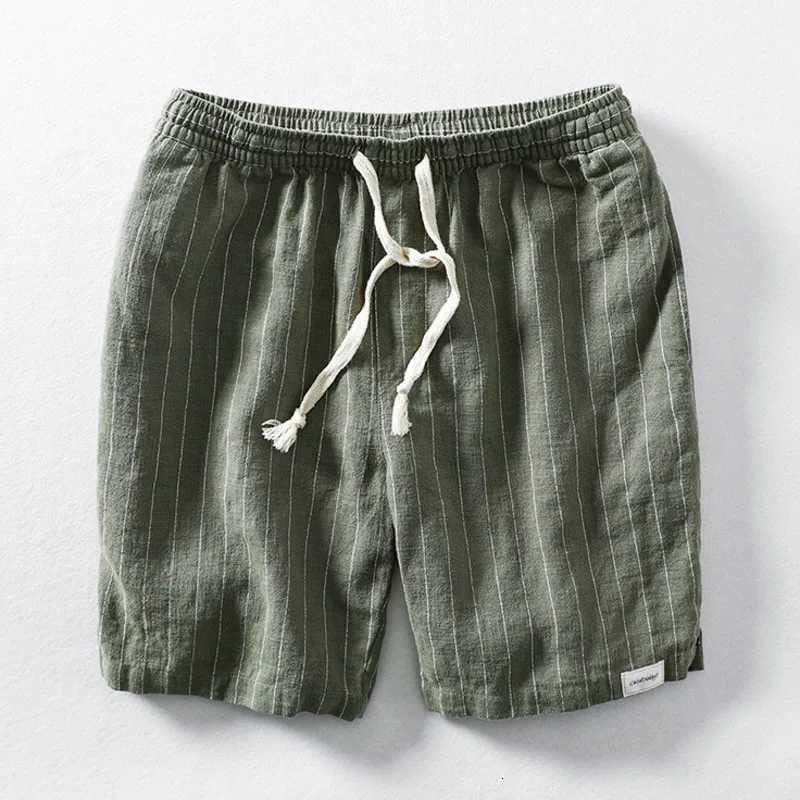 Summer Cotton Linen Shorts Pants Men Casual Solid Color Breathable Comfortable Striped Drawstring Man Holiday Beach Thin Shorts W250718