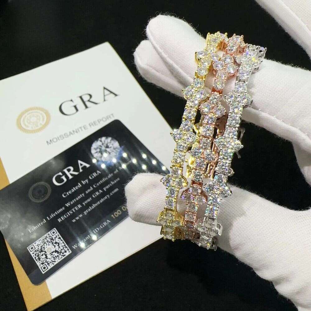 Hot Selling Sterling Sier Lab Dia Iced Out Vvs Moissanite Hip Hop Jewelry Tennis Chain Bracelet