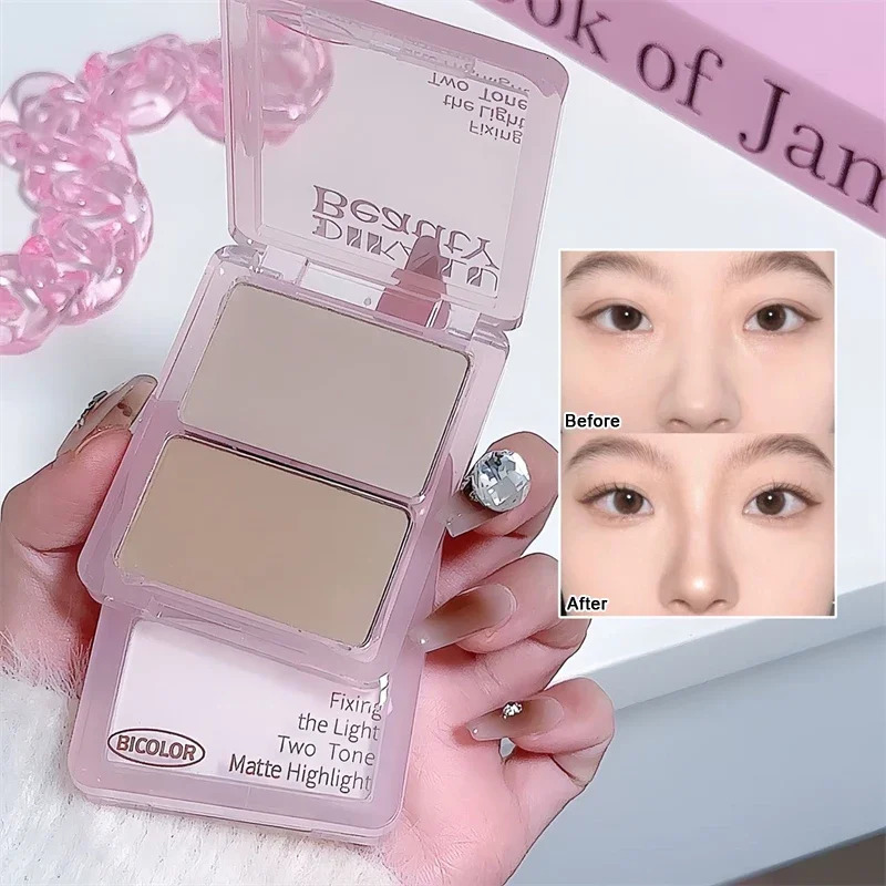 Two-tone Highlight Contour Palette Matte White Highlighter Grey Brown Nose Shadow Face Contouring Bronzer Brighten Powder Makeup 250717