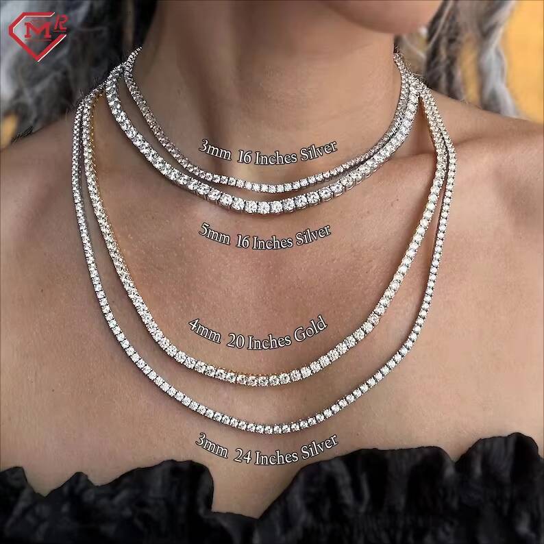 925 Silver/10k Golld Tennis Chain Hiphop Jewelry Men Women Vvs Iced Out Diamond Moissanite Tennis Chain