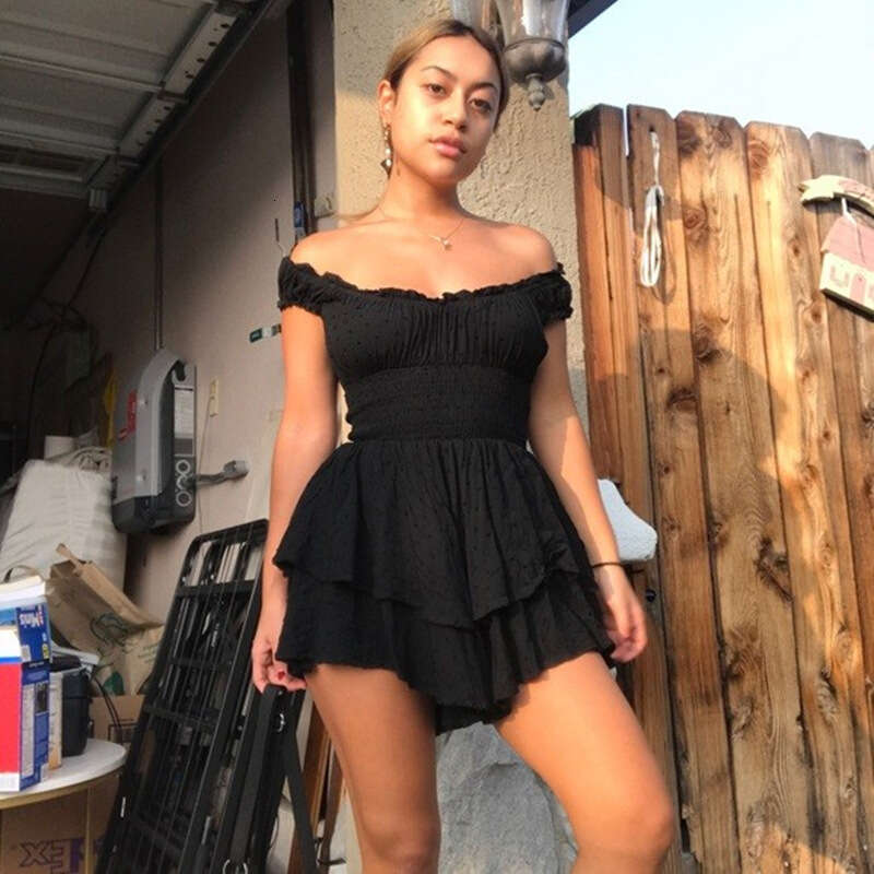 Zhao Lusi Same Style Women's New Ruched Short Sleeve Waist Slimming Cake Hem Dress B5