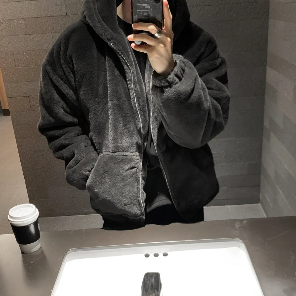 Winter faux lamb wool jacket mens padded thickened cotton clothing loose fleece jacket cotton clothing 250715